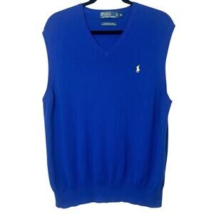 Polo Ralph Lauren V-Neck Pima Cotton Sweater Vest Small Pony Logo Blue Size XL